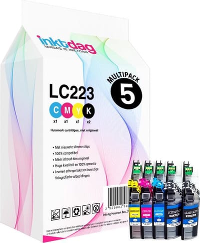 Inktdag inktcartridge  voor Brother LC223  LC221 brother inktpatronen , LC221XL LC223XL multipack van 5 stuks (2*lc 221BK, 1* lc223 C, lc223M , lc223Y) voor voor MFC J5320DW J4120DW J4420DW J880DW J480DW J4620DW J5620DW J680DW J5625DW J4625DW J5720DW