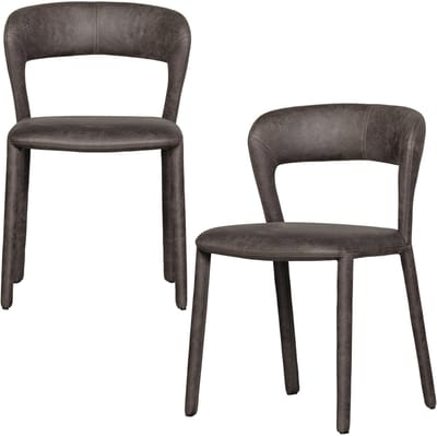 WOOOD Noble Eetkamerstoelen - Leerlook - Zwart/Grijs - Set van 2