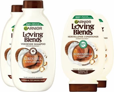 Garnier Loving Blends Kokosmelk en Macadamia Shampoo - 2x 300 ml & Conditioner 2x 250 ml - Pakket