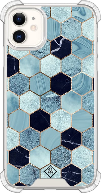 Casimoda® hoesje - Geschikt voor iPhone 11 - Blue Cubes - Shockproof case - Extra sterk - Siliconen/TPU - Blauw, Transparant