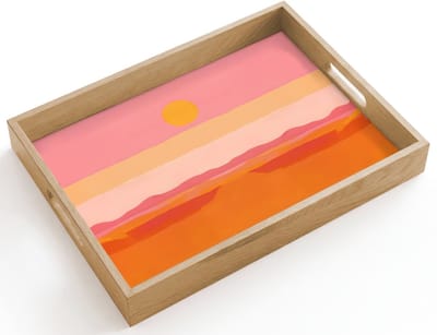 Dienblad hout 40x30 cm - Schootdienblad - Zon - Abstract - Landschap - Oranje - Borrelplank rechthoek - Plateau dienbladen