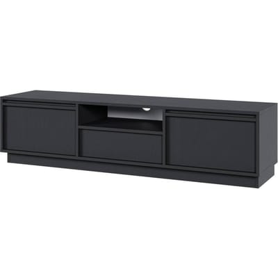 Selsey Evo - RTV-kast met twee deuren en een lade van 154 cm - Zwart op sokkel