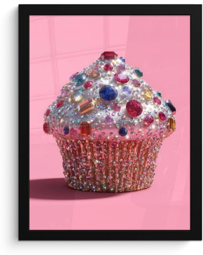 Poster in lijst - Fotolijst 30x40 cm - Posters - Cupcake - Kleurrijk - Edelstenen - Posterlijst zwart - Decoratie - Wanddecoratie woonkamer - Muurdecoratie slaapkamer