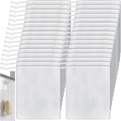 Set van 40 Witte Zeepzakjes van Nylon met Treksluiting - Ideaal voor Vaste Douchegel, Badaccessoires en Schuimnetten