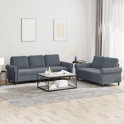 vidaXL - 2-delige - Loungeset - met - kussens - fluweel - donkergrijs