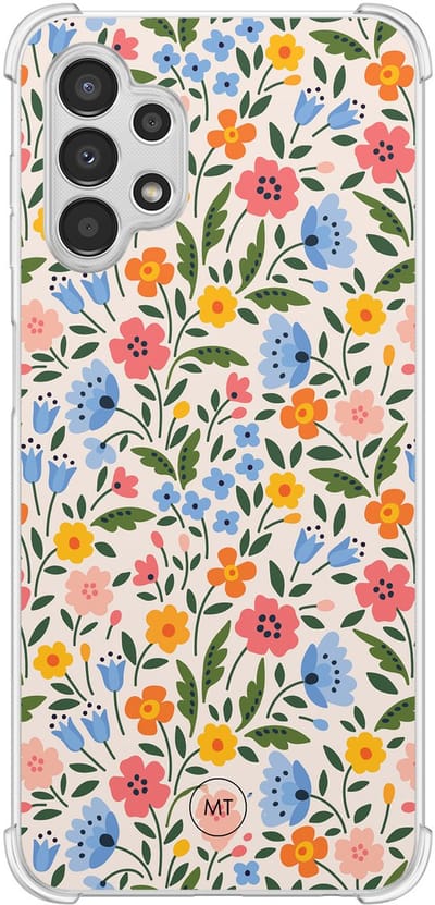 Hoesje (shockproof) geschikt voor Samsung Galaxy A13 4G - Romantische bloemen - Extra sterke case - TPU/polycarbonaat - Bloemen - Multi, Transparant