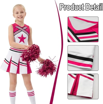 Carnaval Kostuum voor Meisjes met Pompoms en Strik Haarelastiek - Cheerleader Outfit voor Halloween en Feestjes