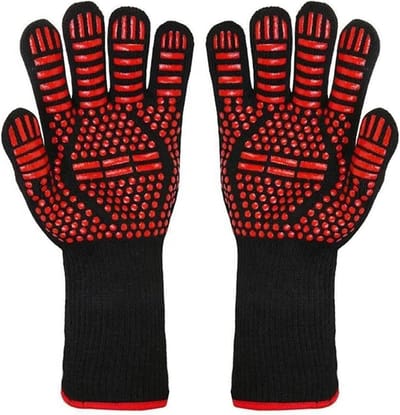 Barbecue Handschoenen - Ovenwanten - Hitte Beschermen - Antislip Grip - 31 cm Lengte - Zwart Rood