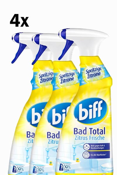 (4x) Biff Badkamerreiniger Totaal - Sparkling Lemon | 4 x 750 ml - Met Schuim- & Sprayfunctie | Extra krachtig tegen kalkaanslag en vuil
