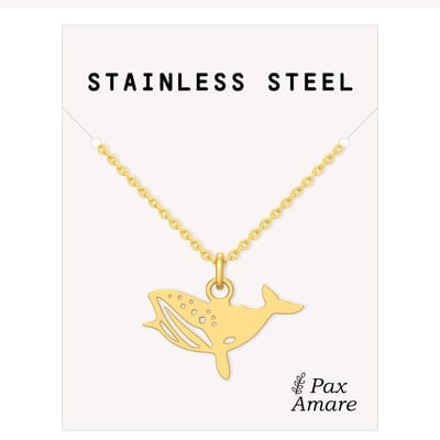 Stainless Steel Blauwe Vinvis Ketting Goudkleurig - 45cm + 5cm Verstelbaar Roestvrij Staal - Schattige Cadeau Hanger - Pax Amare