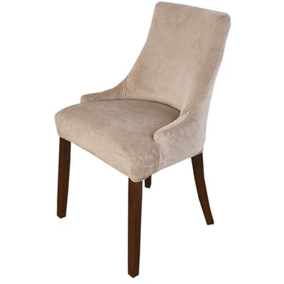 Fluwelen Getuft Wingback Stoelhoes Slipcovers ,Stretch Pasvorm Eetkamerstoelhoezen ,Herbruikbaar Wasbaar Zachte Spandex Schuine Leunstoel 1 piece beige