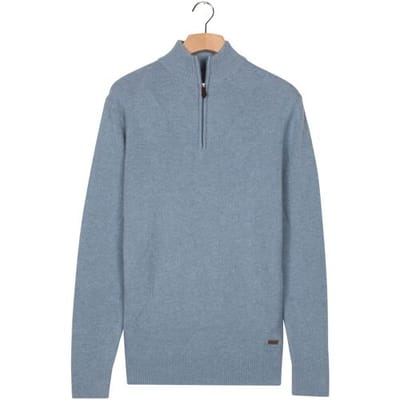 Baileys Trui Half Zip Extra Long Sleeve Front Argyle Jacquard Knit Faded Denim Blue / male