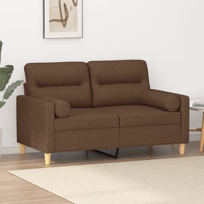vidaXL - Tweezitsbank - met - sierkussens - 120 - cm - stof - bruin