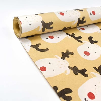 Recyclable Kraft Inpakpapier Rol van 43cm x 15m met Geprinte Herten voor Kerstcadeaus, Verjaardagen en Duurzame Decoraties