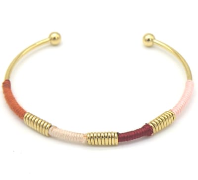 Armband Dames - Bangle met Touw - RVS - One Size - Goudkleurig met Bonte kleuren