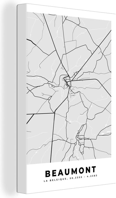 Canvas Schilderij Plattegrond – Beaumont – Zwart Wit – Stadskaart - Kaart - 20x30 cm - Wanddecoratie