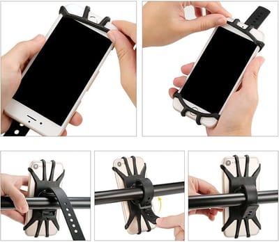 Waledano® Smartphone Telefoon Houder - Universele Telefoonhouder Fiets - Geschikt Voor elk Loestel - Motor - 360 Graden Draaibaar - Fiets Accessoires - Fiets Telefoonhouder - Siliconen - Zwart - 2 Stuks