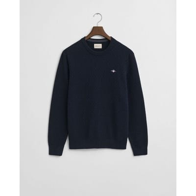 Gant Trui Uni Color Cotton Micro Texture Crew Neck Avond Blauw / male