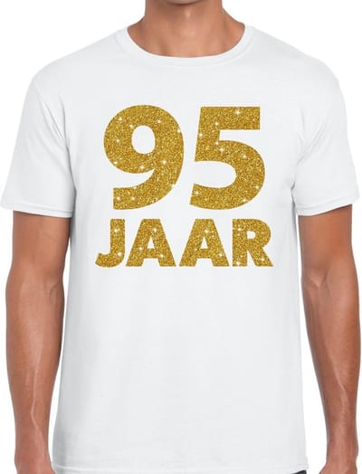 95 jaar goud glitter verjaardag t-shirt wit heren - verjaardag shirts S