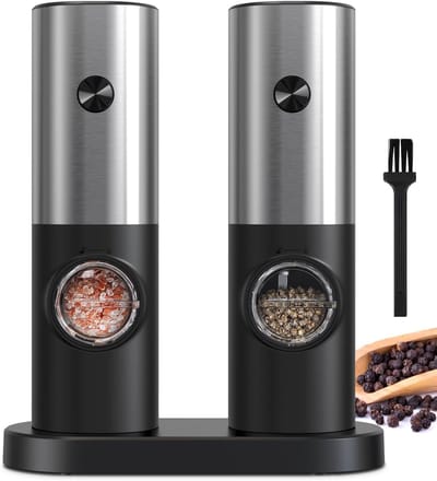 Peper- en zoutmolenset, op batterijen, grofheid, verstelbare elektrische pepermolen, met standaard, automatisch slijpen met led-licht voor barbecue, restaurantkeuken,
