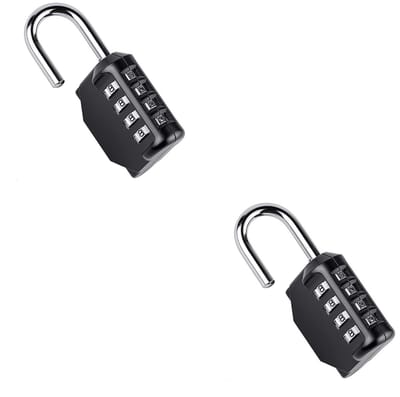4-cijferig combinatieslot - Metalen hangslot met numerieke combinatie - Voor kluisjes, sportkoffers en gereedschapskisten - Zwart - 2 stuks