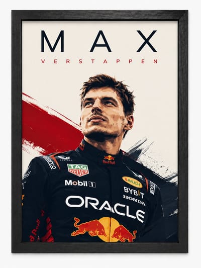 Max Verstappen Poster | Formule 1 Wanddecoratie | Inclusief Zwarte A4 Lijst