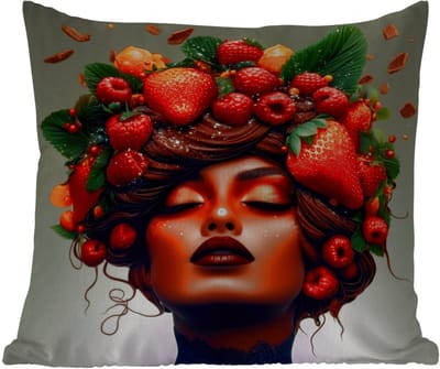 Buitenkussen - Vrouw - Chocolade - Frambozen - Aardbeien - Koekjes - 45x45 cm - Weerbestendig