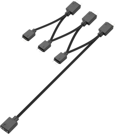 5V 3-Pin ARGB Splitter- en Verlengkabel, 1 naar 3/4/6 Splitter voor CPU Koeler, Ventilatoren en LED Strips, Zwart
