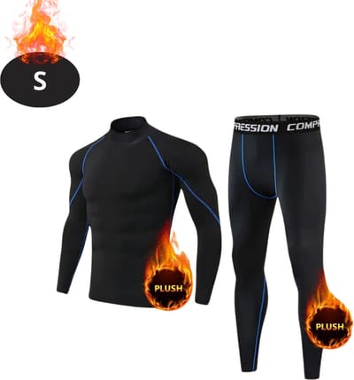 Bovista Thermokleding Heren - Thermobroek - Thermoset - Thermolegging - Winter - Thermoshirt - Zwart+Blauw - S