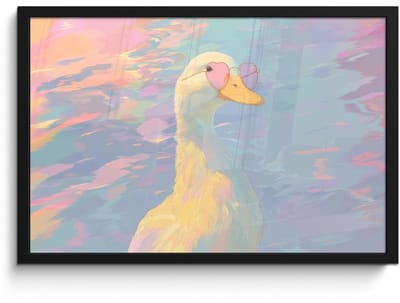 Poster in lijst - Fotolijst 60x40 cm - Posters - Eend - Zonnebril - Water - Posterlijst zwart - Decoratie - Wanddecoratie woonkamer - Muurdecoratie slaapkamer