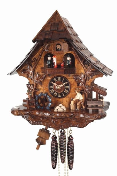 Engstler - 477_MT - Koekoeksklok - 1-daags kettinguurwerk - Notenhout - met muziek met dansend paar - 35 cm