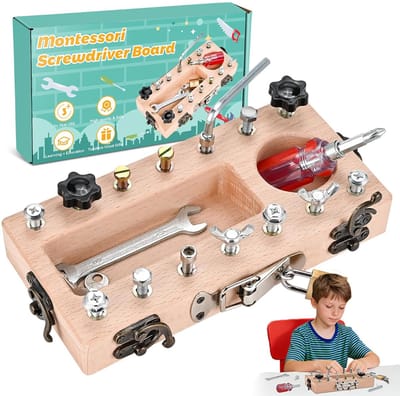 Montessori Speelgoed Busy Board - Sensorisch speelgoed voor kinderen - Houten schroevendraaier-activiteitenbord - Speelgoed voor de ontwikkeling van de fijne motoriek en de zintuigen