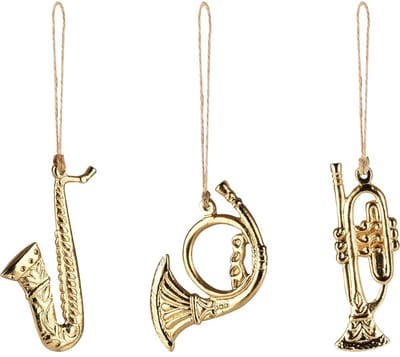 Dekoratief | Hanger trompet/saxofoon/hoorn, goud, metaal, 12x12x5cm, set van 3 stuks | A258134