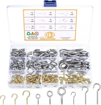 Assortiment van 140 RVS Schroefhaken voor Oogjes, Lampen en Decoratie - Ideaal voor Hout en Meubels