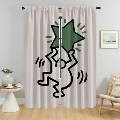 Gordijnen Kinderkamer Keith Harings Raamgordijn voor Kamer 2 Panelen Halloween Decoratie Shades Scheidingswand Tule voor Slaapkamer Woonkamer W50xH70cmx2pcs-CL