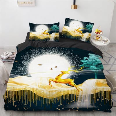 Herten Dekbedovertrek Set Wilde Dieren Bloemen Patroon Polyester Beddengoed Set King Twin Full Size Dekbedovertrek Voor Kinderen Jongens Meisjes EU single(135x200cm)