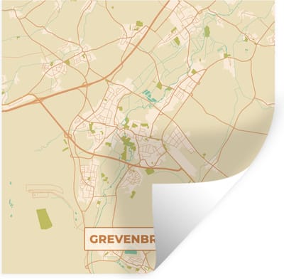 Muurstickers - Sticker Folie - Grevenbroich - Plattegrond - Kaart - Vintage - Stadskaart - 100x100 cm - Plakfolie - Muurstickers Kinderkamer - Zelfklevend Behang XXL - Zelfklevend behangpapier - Stickerfolie