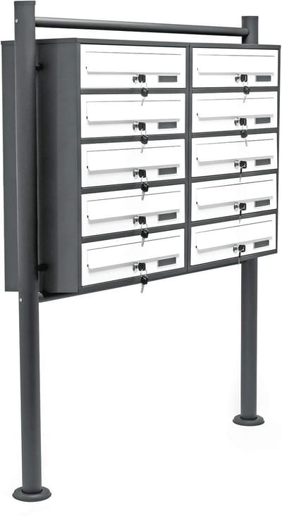 Mailbox systeem met 10 brievenbussen en standaard, poedercoating anthraciet-wit
