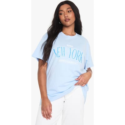 boohoo Dames PLUS NEW YORK OVERSIZED T-SHIRT | Babyblauw | Maat: 48