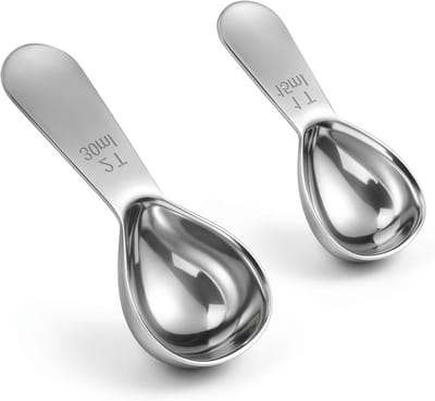 Roestvrijstalen koffielepelverdeler set van 2, maatlepels voor koffie, theepoeder en poedersuiker met ergonomische handgreep (15 ml + 30 ml)