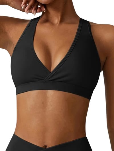 SparkNine Glowbra sportbeha dames - hoge ondersteuning - L - zwart - kruisrug - ademend & stijlvol - met verwijderbare pads - glanzend & zacht