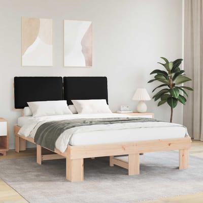 vidaXL - Bedframe - met - Gevoerde - Hoofdbord - Zwart - 140 - x - 200 - cm