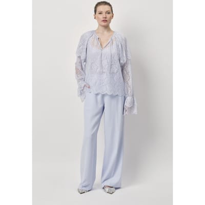 Dante6 Zilan Boho Detailed Lace Top Crystal Blue Maat: 34 | Longsleeves Outlet | Dames | Blauw