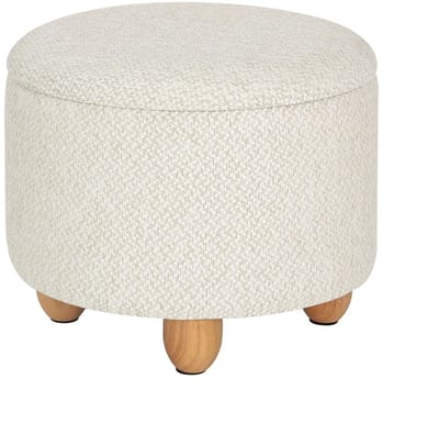 Opbergpoef - Opberg Poef - Rond - Met Deksel - Houten Poten - Beige