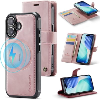 Casemania Hoesje Geschikt voor Apple iPhone 17 - Pale Pink - Geschikt voor MagSafe - Luxe Kunstleer 2 in 1 Afneembare Bookcase - Magnetische Telefoonhoesje met Pasjeshouder en Standaardfunctie