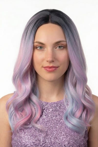 KIMU® Pastel Regenboog Pruik Lange Gekleurde Pruik Schuine Pony - Unicorn Eenhoorn Festival