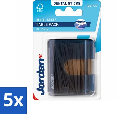 5 x Jordan - Tandenstokers - Tafeldispenser - Zonder Smaak - 125 Stokers - Tandenstoker - Tandenstoker Dispenser - Tandenstoker Tafel - Mondhygiëne - Tanden Reinigen