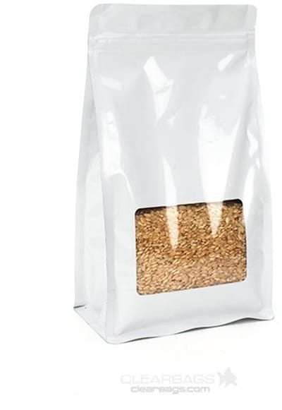 Stazakken Wit met Venster 12,7x7,6x20,3cm | 113 gram (100 stuks) | Doypacks | Stand up pouches