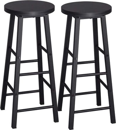 Hoge Barkruk - Zwart - Set van 2 - Barstoelen zonder rugleuning - Houten Keukenkruk