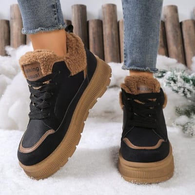Dames Retro Kleurblok Warm Velours Lage Top Gevulkaniseerde Schoenen Winter Veelzijdig Pluche Comfortabel Antislip Katoenen Sneakers 36 black